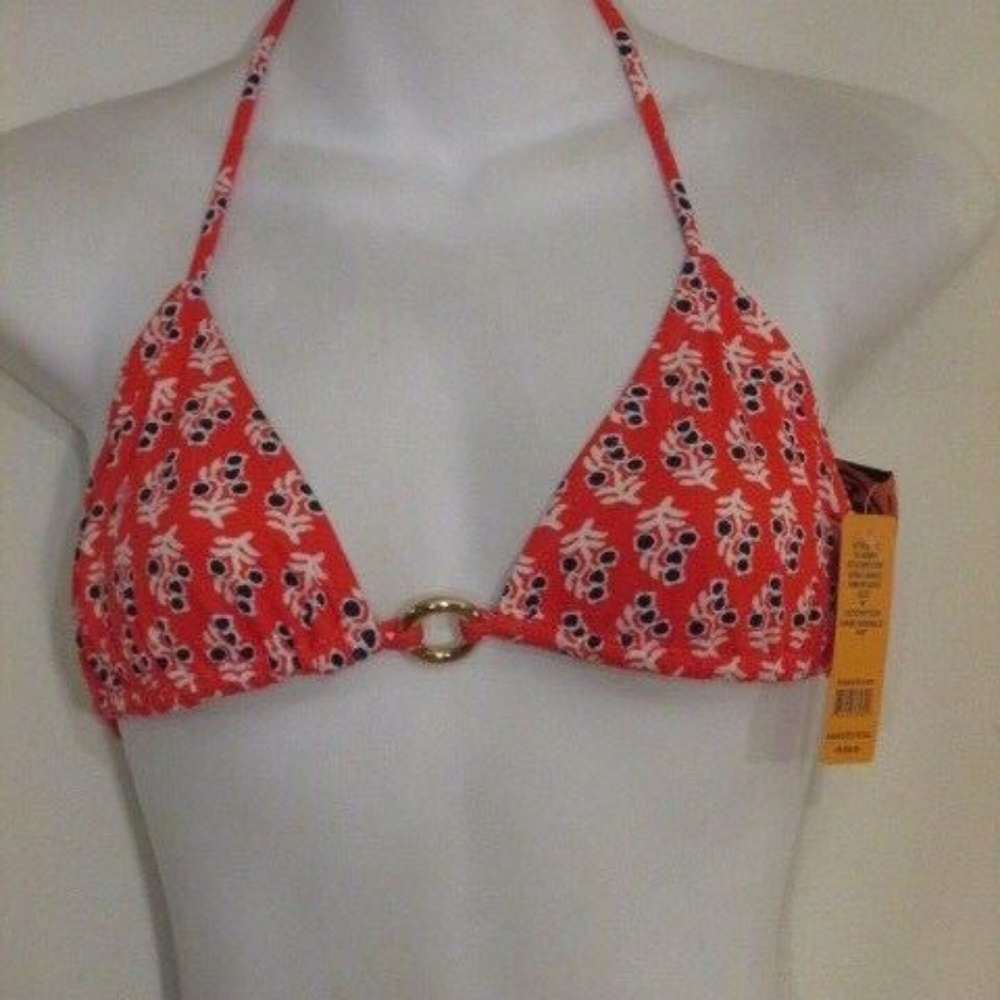 Tory Burch Samir Samir Orange Navy Print String Ring Bikini Top Sz XS